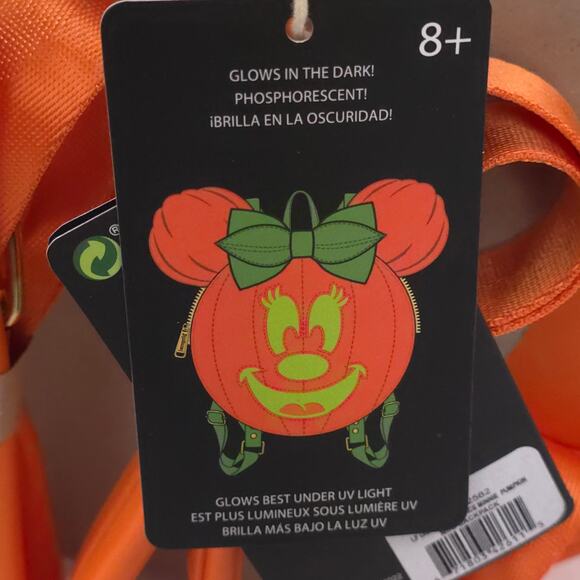 Loungefly Disney Mini Backpack Womens Minnie Pumpkin Halloween Glow Face Bow main image 11